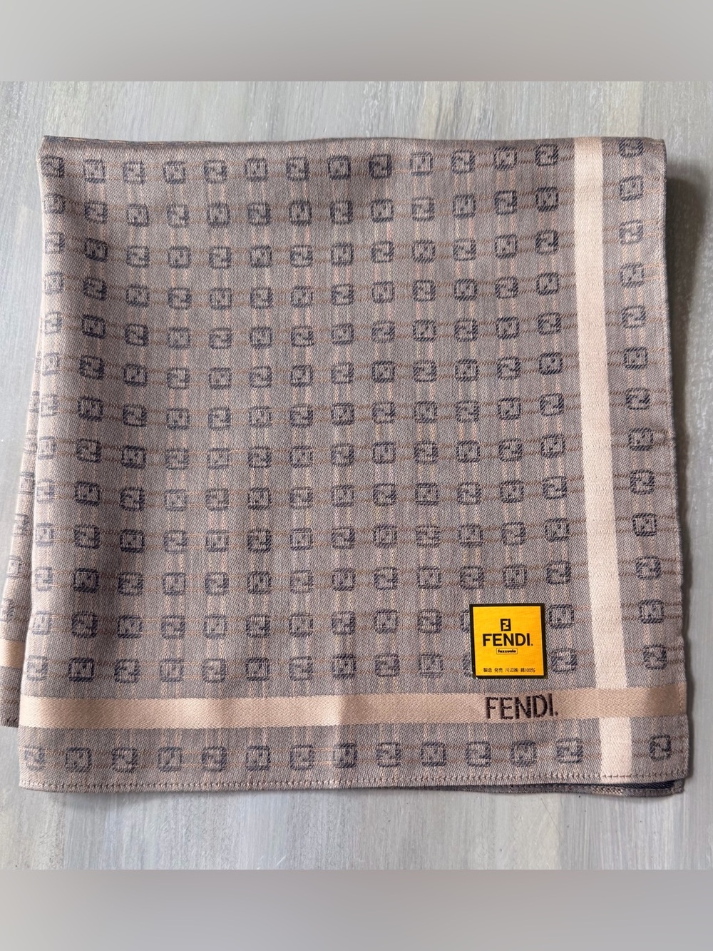 Fendi Zucchino Monogram Embroidered Scarf Bandanna Bag Accessory FF Logo